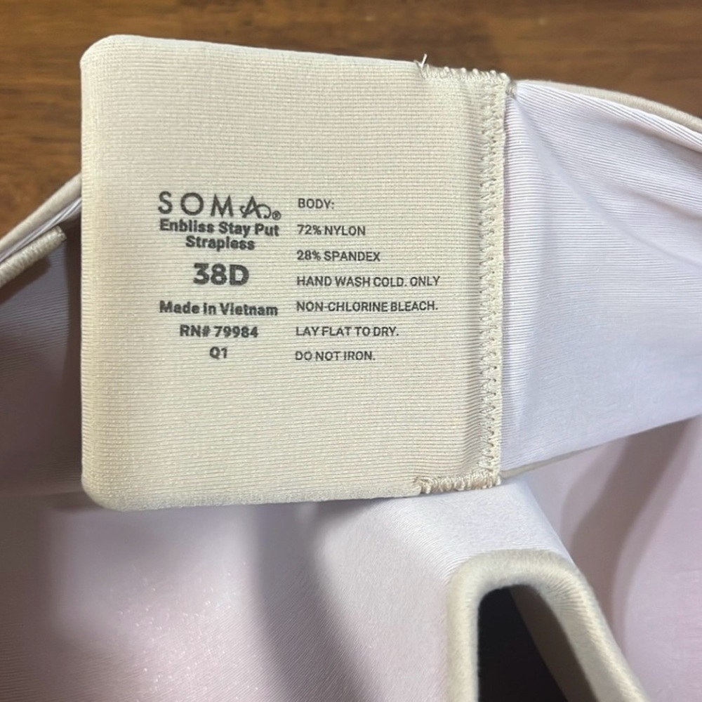 NWT Soma Intimites Enbliss Stay-Put Strapless Bra 38D - Picture 5 of 5
